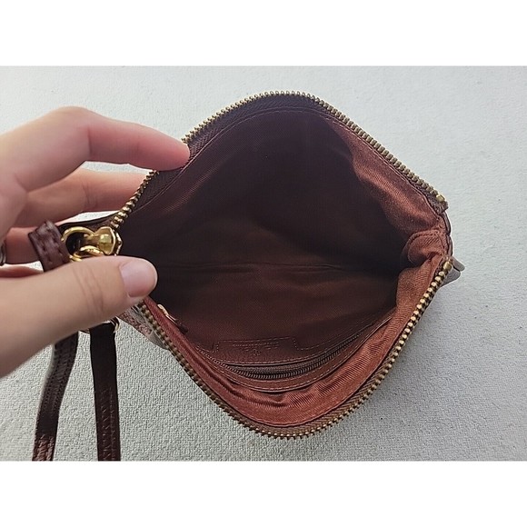 EUC - Brooks Brothers Brown Leather Wristlet Full Zip Top Gold Hardware - Picture 11 of 12